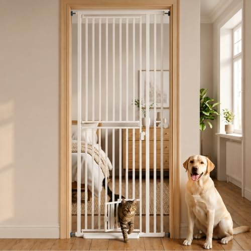 78.7" Extra Tall Pet Gate with Cat Door 27.5"-37.4" Wide Cat Gate