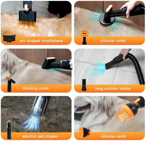 WLP Complete Home Pet Grooming System, 4-in-1 Grooming Vacuum & Dryer 2100W 32000Pa 2.5L Dust Cup, Plus Hands-Free Hanging Neck Pet Dryer 110000 RPM NTC UV Light, 2-Piece Bundle for Dogs Cats