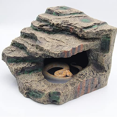 Turtle Basking Platform with Hiding Cave Reptile Dock Ramp Resin Aquarium