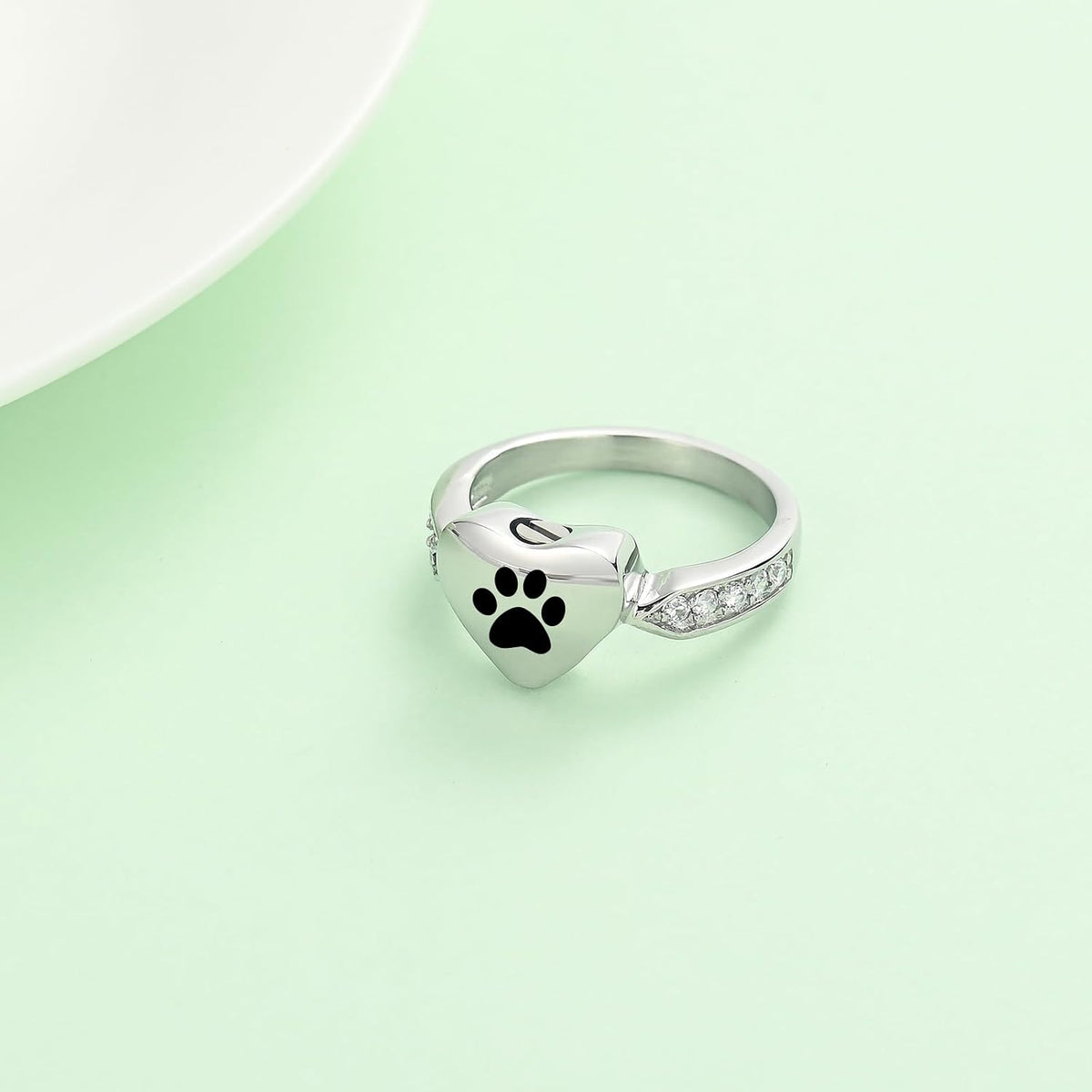 Love Heart Urn Ring for pet Dog Cat's Ashes Keepsake Memorial Jewelry Paw Print Cremation Finger Rings
