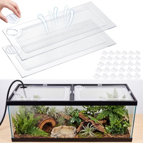 Sieral 2 Pcs Clear Aquarium Polycarbonate Canopy with Anti-Jumping Net
