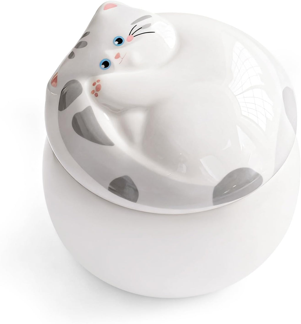 Ceramic Gray Cat Urn for Ashes, Pet Memorial Keepsake, 5-6.8 oz