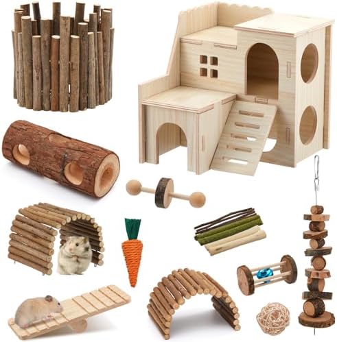 19 Pcs Hamster Cage Accessories Chew Toys Set, Luxury Villa