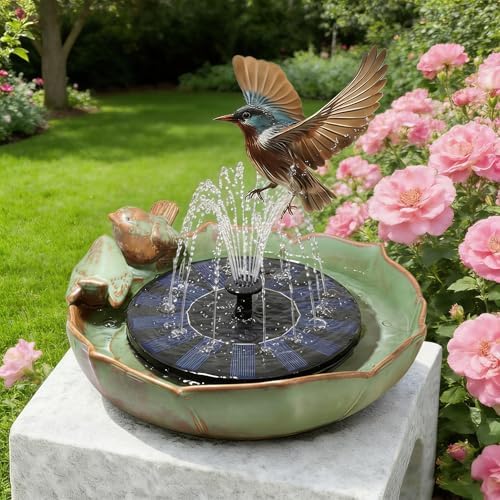 Bird Bath Bowl with Solar Fountain for Outdoors, 9.4" Ground Table Top Birdbath with Solar Powered Pump, Weather Resistant Hummingbird Water Feature for Garden Patio Deck Balcony Lawn Yard Home