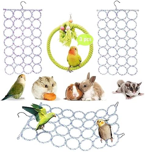 3 Pack Swing Hanging Toys,Bird Climbing Rope Net Ladders Small Medium Pet Activity Toy Suitable for Parakeet,Cockatiel,Cockatoo,Hamster,Rat,Ferret(Random Color)