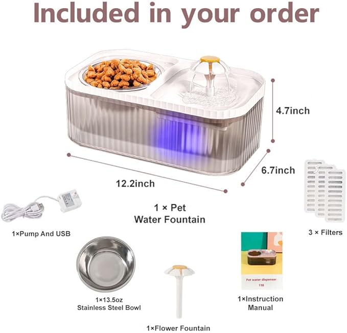 Marchul Cat Water Fountain and Stainless Steel Food Bowl, 100oz/3L Super Quiet - Image 8