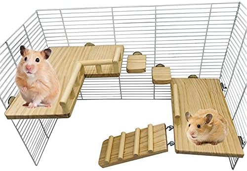 Squirrel Hamster Wooden Platform Jumping Board Climbing Ladder,Bird Perches Cage Toys, Wooden Gerbil Standing Platform, Chinchilla Cage Accessories,Suitable Cage Size :18.5"(L) * 11.03"(W) * 11.81"