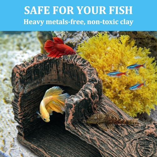 Aquarium Cave, 90° Corner Fish Cave Hideout for Fish Tank, Dual-Hole Viewing Tunnel for Shrimp Betta Corydoras, Safe Resin Fish Tank Decor Accessories