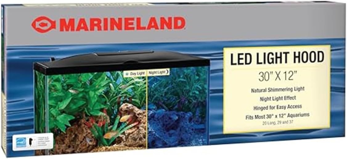 MarineLand LED Aquarium Hood 24 in x 12 in, Hinged Fish Tank Cover