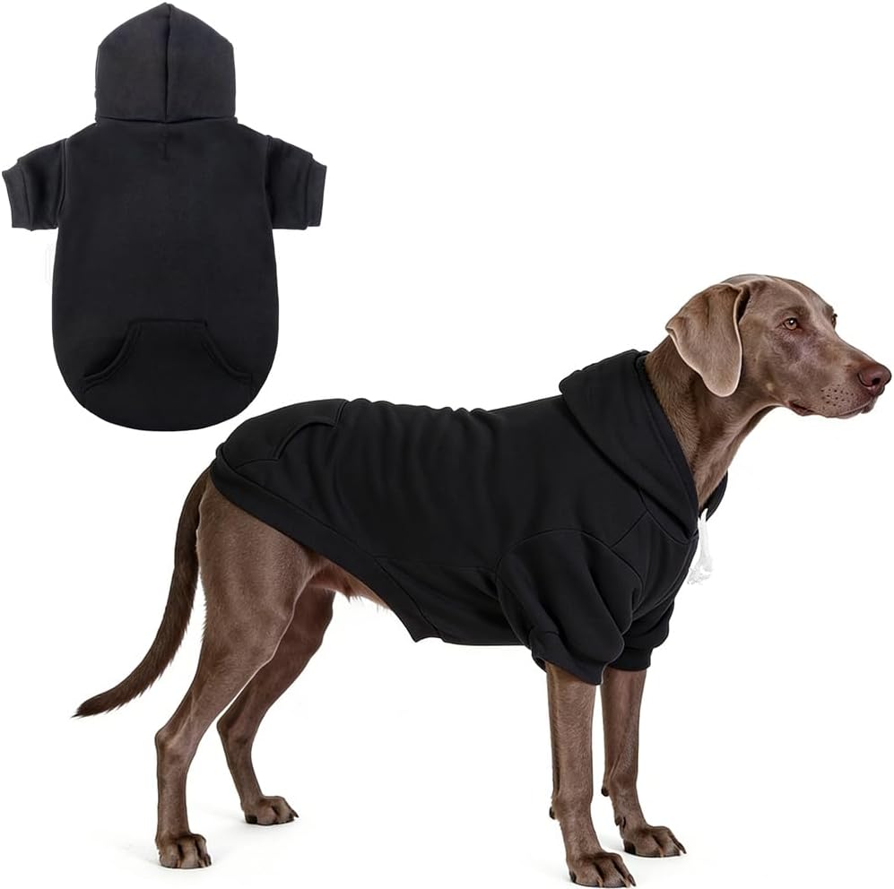 KOOLTAIL Dog Hoodie for Large Medium Small Dogs, Soft and Warm Pet Sweater with Leash Hole and Pocket Boy Girl, Puppy Fall Winter Jacket Clothes, French Pitbull Cold Weather Coat Sweatshirt, Black XL