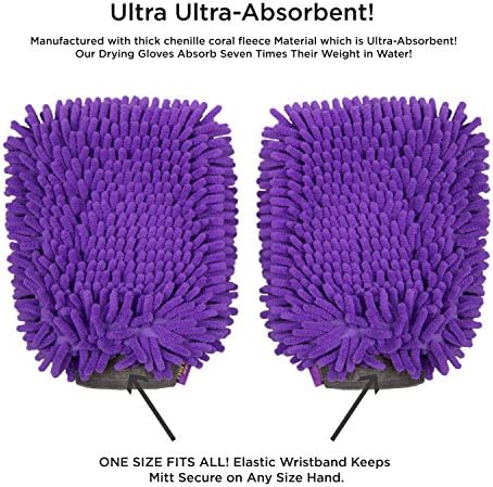 Hertzko 2 Pack Pet Towel Glove Ultra Absorbent Chenille Coral Fleece Material