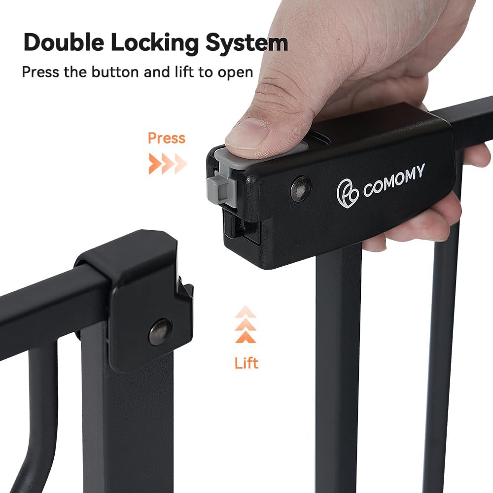 COMOMY 29.5-43.7" Pet Gate with Adjustable Cat Door for Stairs Doorways