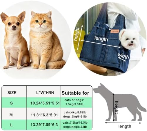 Denim Pet Sling Bag – Portable & Lightweight Shoulder Carrier for Small Dogs & Cats, Foldable Design with Hard Bottom Support, Anti-Escape Snap Hook Inside, Fashionable Travel Bag (Medium)