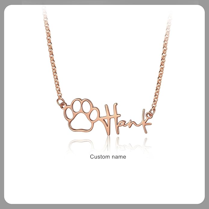 Personalized Cute Dog Cat Paw Name Necklace Forever Love Custom Heart Pendant - Image 2