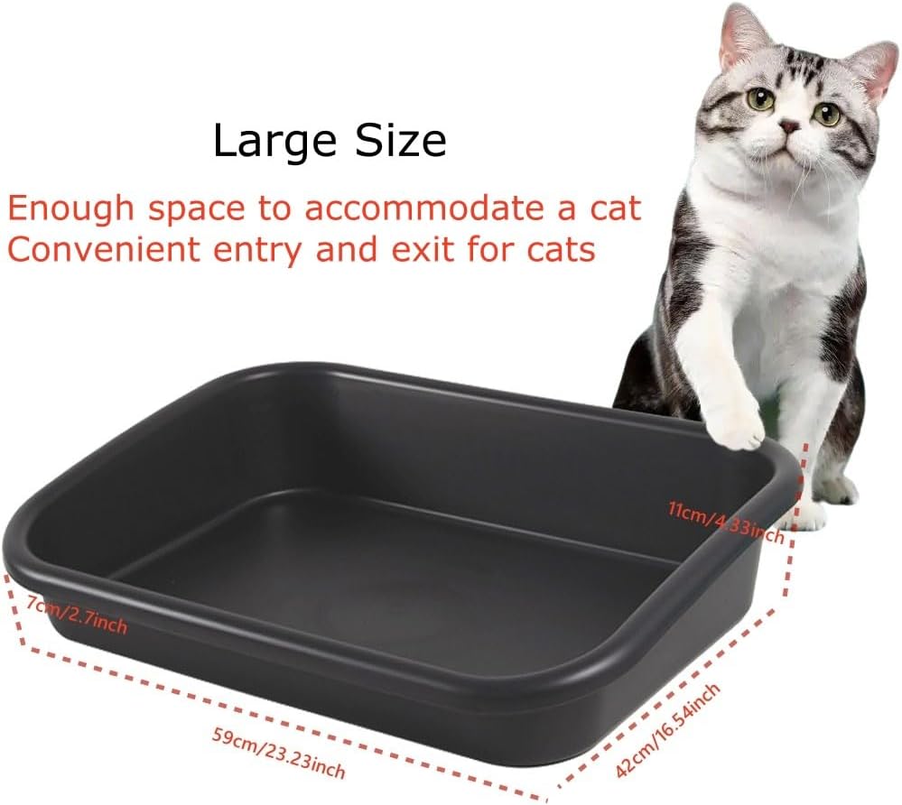 Extra Large Litter Box with High Sides 23.23" Lx16.54 Wx4.33 H, ABS Low Entry Senior Litter Pen Jumbo Pet Safe Litter Boxes Tray for Kittens to Senior Cat, Elderly and Fat Cat (Black)