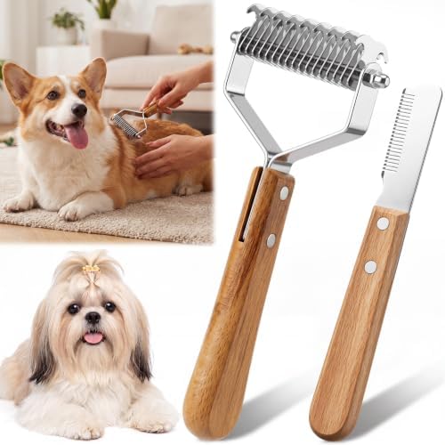2 Pcs Pet Grooming Combo Deshedding Brush and Stripping Knife