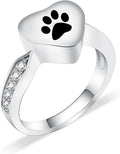 Love Heart Urn Ring for pet Dog Cat's Ashes Keepsake Memorial Jewelry Paw Print Cremation Finger Rings