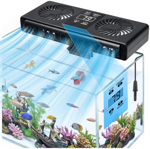 Aquarium Auto Temperature Control Chiller Fan Ultra-Quiet Fish Tank Cooler Fan Cooling Effect 3-8°F with Temperature Probe & LCD Display for Axolotl Betta Aquariums