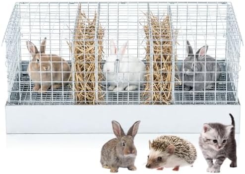 DoubleFill 3 Hole Foldable Rabbit Transport Cage with Hay Feeder & Handles