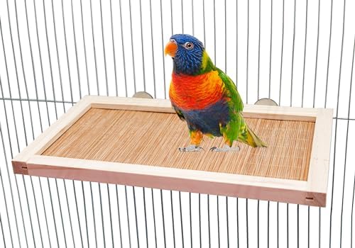 11.8×7.1 Inches Bird Perch Stand Platform, Natural Wooden and Bamboo Small Animals Cage Accessories, Suitable for Parrot Parakeet Cockatiel Rat Hamster Guinea Pig Conure Chinchillas