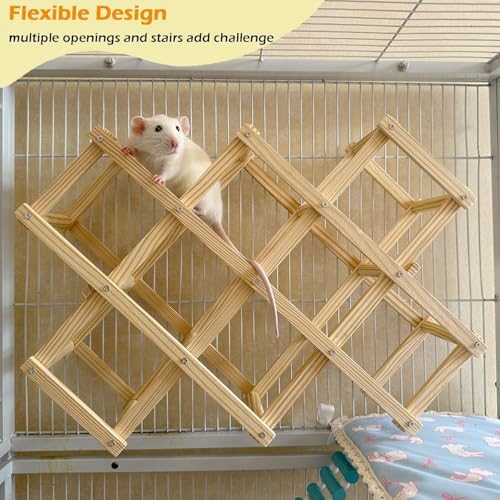 Jevnd Wooden Rat Climbing Toys (L, 1pc), Natural & Flexible Pet Rat Cage Accessories with Climbing Ladder & Stairs Platforms, Fancy Rats Enrichment Toy Activities, Hanging Rodent Toys for Playing