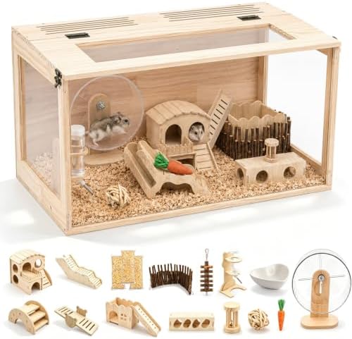 Menkxi 18 in 1 Large Wooden Hamster Cage 32"x16"x16" Dwarf Hamster Cage