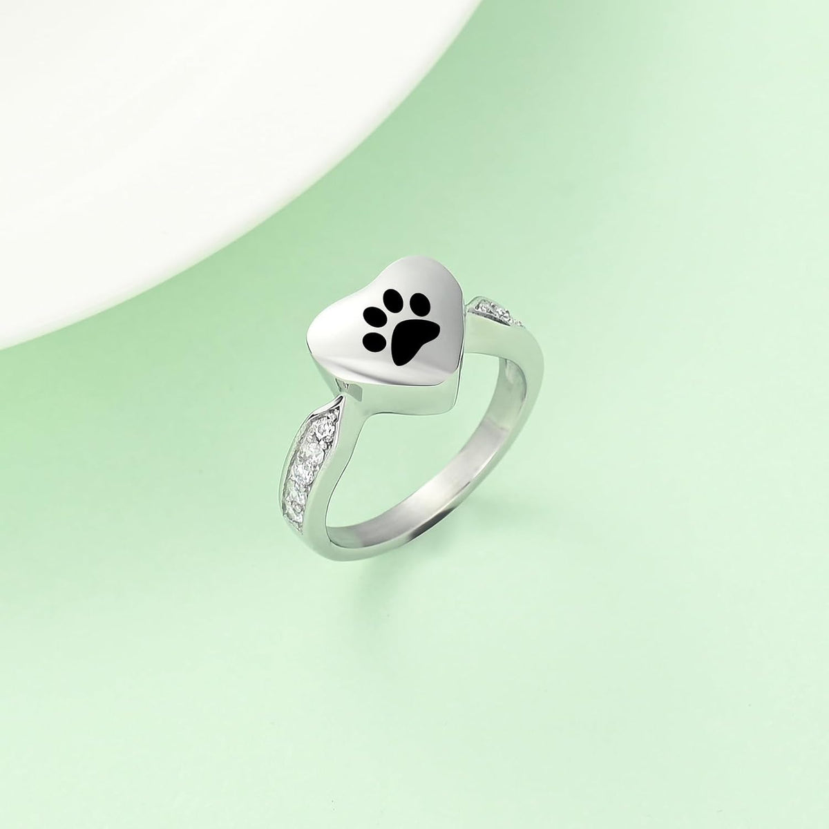 Love Heart Urn Ring for pet Dog Cat's Ashes Keepsake Memorial Jewelry Paw Print Cremation Finger Rings