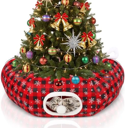 Arrowbash Cat Tunnel for Christmas Tree 3ft Snowflake Plaid Tree Skirt