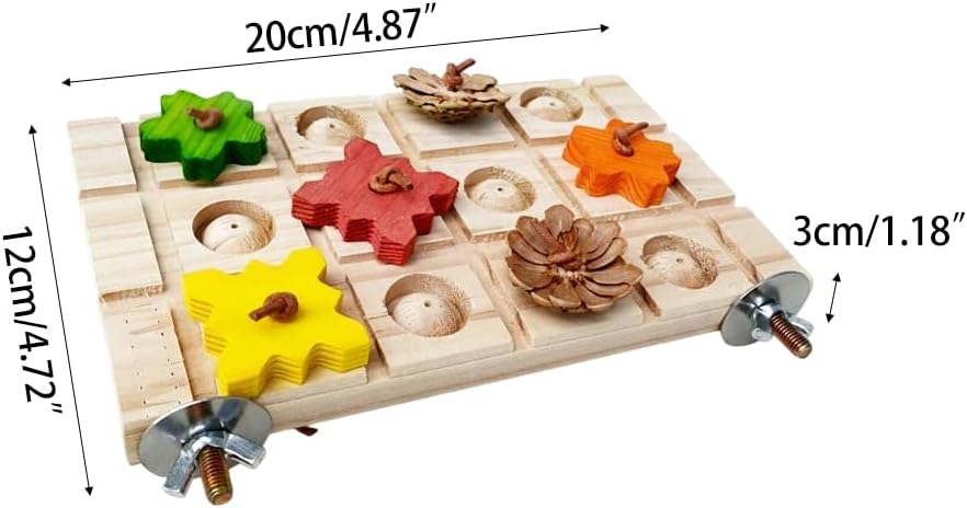 Bird Foraging Puzzle, Wooden Parrot Grinding Platform with Pine Cones, Interactive Birds Enrichment Puzzle for Small-Medium Parrots & Small Animals