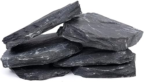 6.1-8.1 Inches Natural Slate Rock, 6 PCS Large Flat Aquarium Stones for Aquascaping, Terrariums, Reptile Tanks & Aquarium Décor