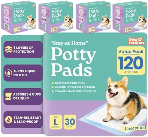 23.6" x 29.5" Unscented Puppy Pads – 120 Count Pee Pads for Dogs – 6-Layer Absorbent Design – Holds up to 4 Cups of Liquid – Leak Proof & Tear Resistant for Indoor or Travel Crate Use