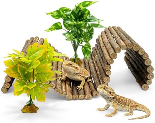 Reptile Hideout Bearded Dragon Bendable Bridge with Green Plants