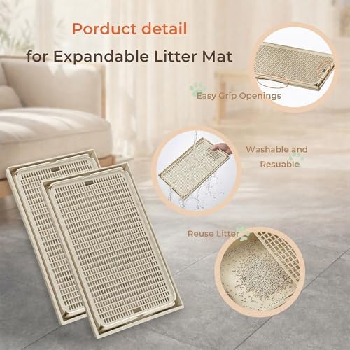 2-Pack Connectable Cat Litter Trapping Mats for Litter Box