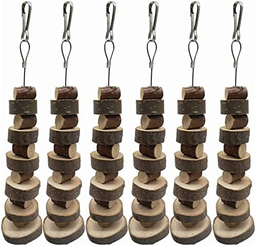 LWINGFLYER 6pcs Small Animal Chews Toy Natural Apple Wood Block Cage Hanging Molars Treats Snack for Hamsters Rabbits Bunny Bird Parrots Chinchilla Guinea Pig Gerbils Squirrels