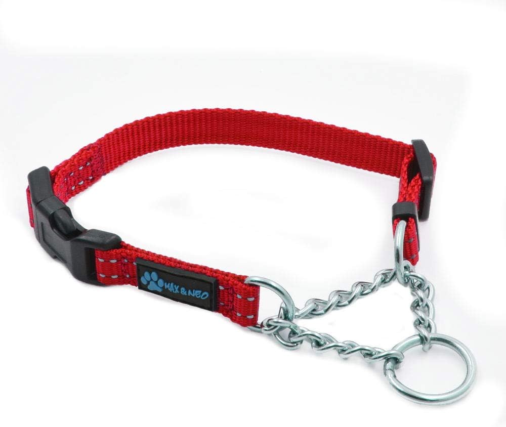 Max and Neo Stainless Steel Chain Martingale Collar - We Donate to a Dog Rescue for Every Collar Sold (Medium, Orange)