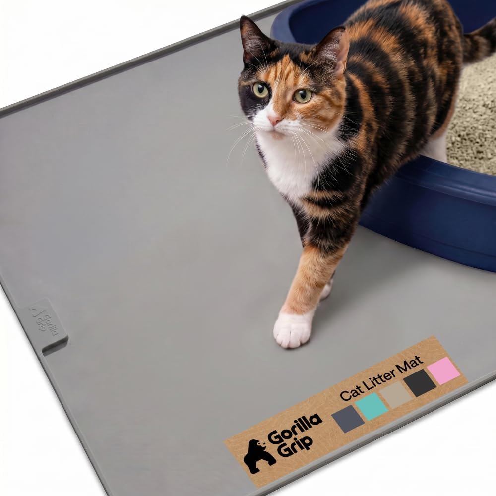 GORILLA GRIP Cat Litter Mat, Easy Clean Silicone Mats, 24x15 Gray
