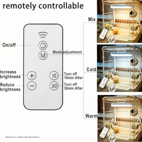 Rabbit Cage Light, Dimmable Rabbit Cage Lamp with Timer, 3 Color Temperatures for Bunny Hamster Guinea Pig
