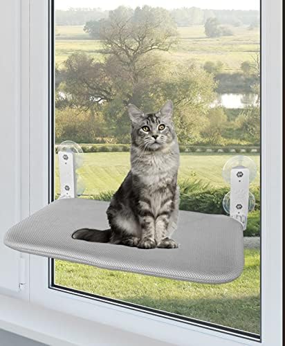 Family Safe Cordless Portable Foldable Cat Window Perch Hammock with Metal Frame, Strong Suction Cups, and 2 Fabric Covers for Indoor Cats - Medium