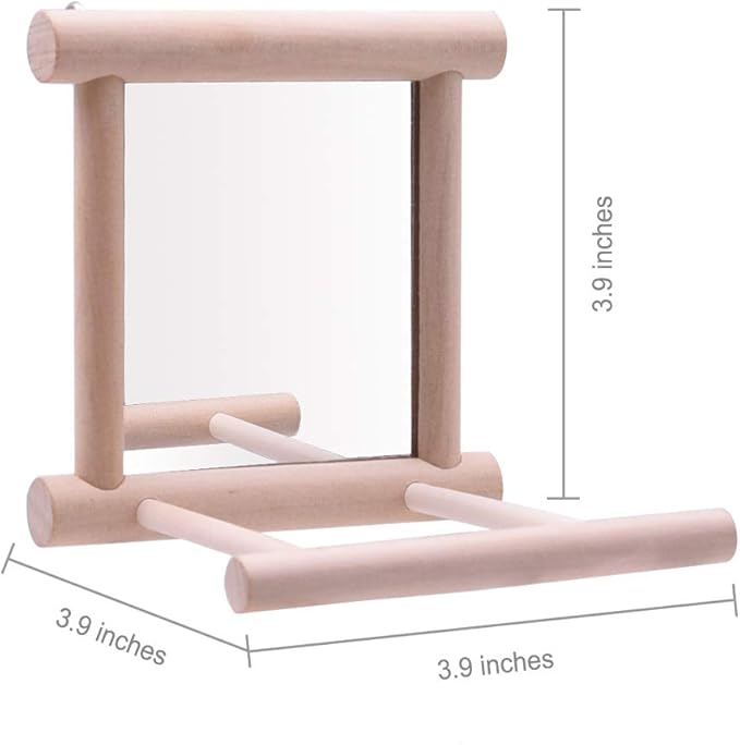 HANZE Bird Mirror Swing with Rattan Ball | Natural Wood Parrot Toy with Metal - Image 6