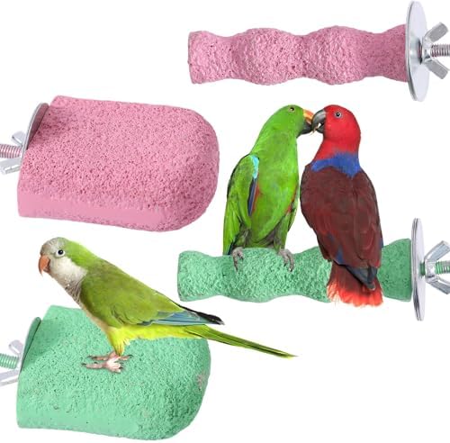 4pcs Bird Beak Grinding Stone, Beak Grinding Stone & Cage Platform Stand Perch Toy Foot Claws Trimmer Chewing Treats Toys Accessories for Parakeets Cockatiels Budgie Parrot Conures Lovebirds