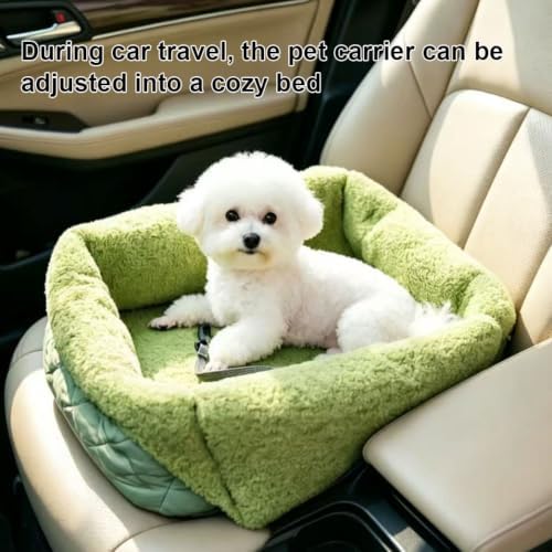 2-in-1 Convertible Pet Carrier & Bed, Soft-Sided Portable Travel Tote with Safety Tether, Pet Car Seat, for Small Dogs & Cats, Soft Plush Inner Lining, Ideal for Car Travel, Shopping