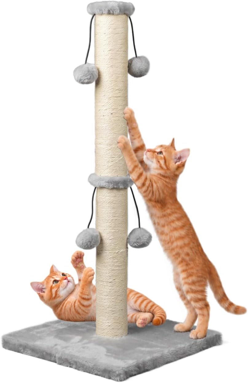 Dimaka 29in Cat Scratching Post, Sisal Scratch Post for Indoor Cats, Grey