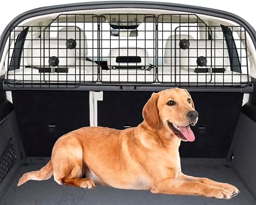 Dog Car Barrier for SUVs, Van, Vehicles, Adjustable Large Pet Barriers, Universal Fit Heavy-Duty Wire Mesh Dog Guard, Pet Divider Gate for Truck Cargo Area, Safety Car Divider, 61.9 Inches