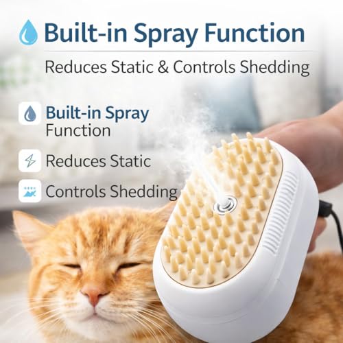 Three in One Electric Pet Grooming Brush with Fine Mist Spray