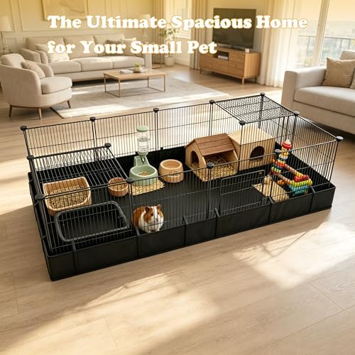 Xymoso DIY Guinea Pig Cages with Waterproof Mat,16 Panels Small Animal Cage