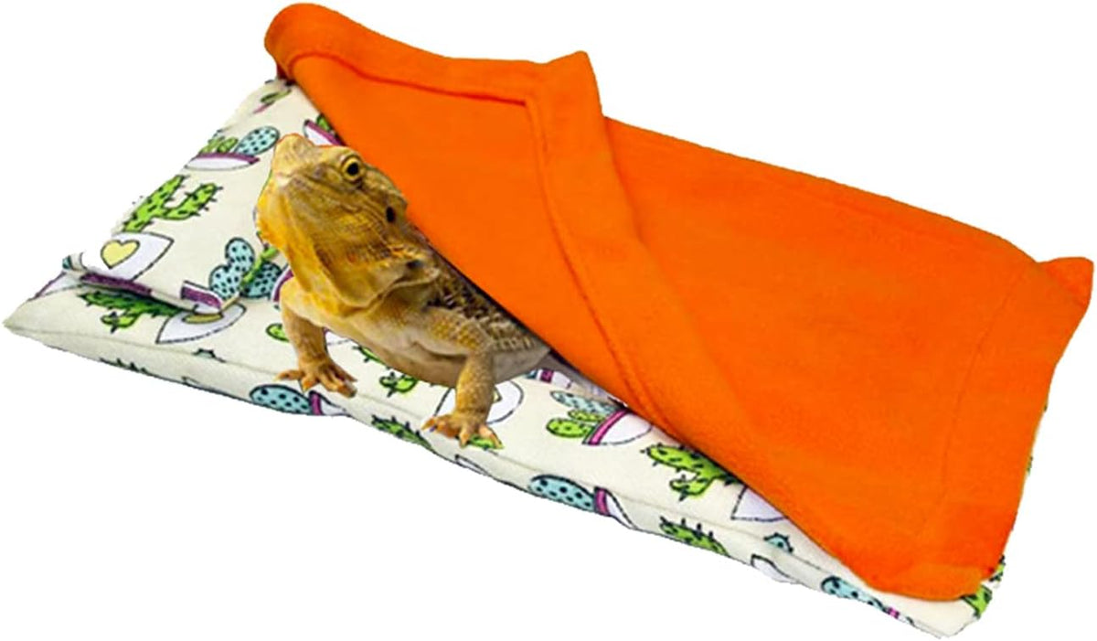 Dnoifne Reptile Sleeping Bag, Reptile Pets' Sleeping Bag Set with Pillow and Blanket, Hideout Habitat with Soft Warm for Bearded Dragon Leopard Gecko Lizard (Green Blanket)