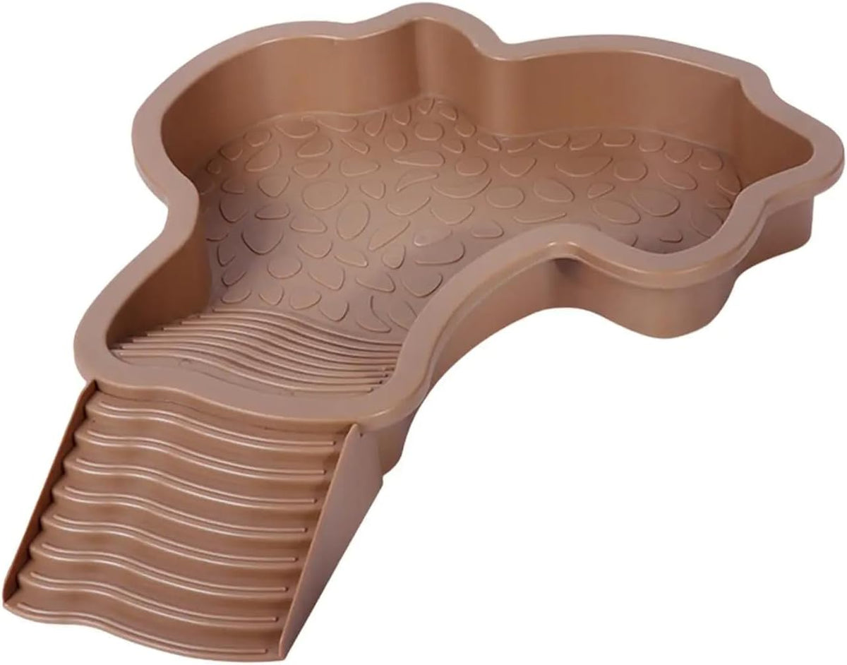 Extra Large Reptile Bathing Pool Reptile Feeding Dish Water Bowl with Ramp Aquarium Ornament for Gecko, Snake, Turtle, Bearded Dragon, Lizard Bath (Brown Red)