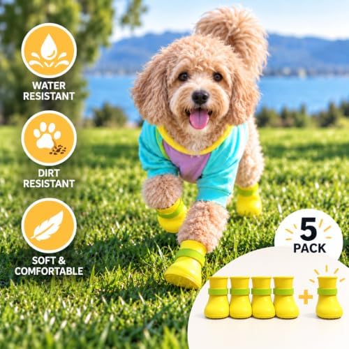 Ultra Soft Water & Dirt Resistant Dog Boots (Plus One Free) by Quality Life Hack, Color Yellow, Size Large