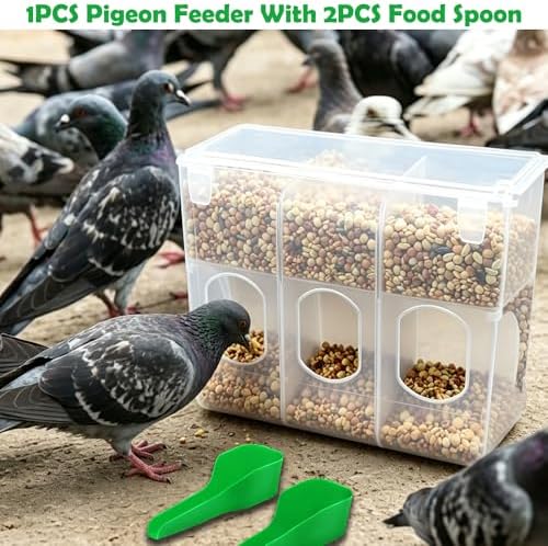 Pigeon Automatic Feeder Plastic Water Dispenser No Mess Hanging Food Feeder for Bird Cage Parakeet Quail Bird Chicken (3 Hole-Hook Design)