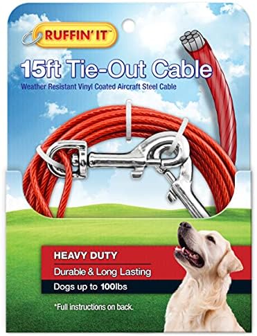 Ruffin' It 15 ft. Heavy Duty Cable Tie-Out for Dogs, 1700# Strength Up to 100 lbs (Pack of 2)